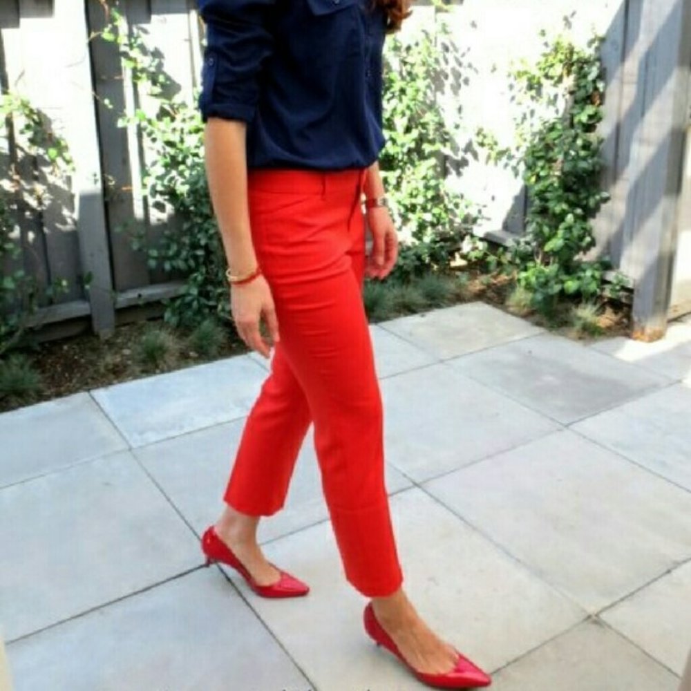 Gap Pants Slim Cropped Cotton Work Career Trousers Vibrant Red 4